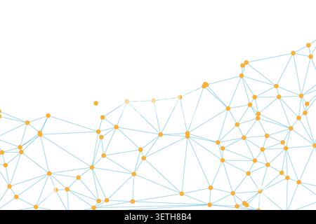 Network connections abstract. Orange nodes and blue lines creating intricate web. Digital technology and science concept background. Stock Vector