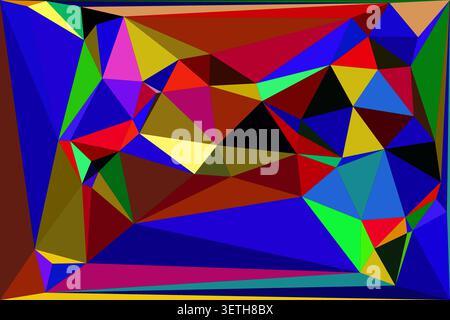 Modern abstract geometric artwork. Large and small triangles create a layered effect with colors like blue, brown, green, and red. Stock Vector