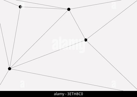 Sparse geometric network featuring a few black circular nodes connected by straight lines, creating a clean and minimalist design on a soft gray backg Stock Vector