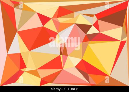 Fiery abstract low poly background, warm vibrant red orange yellow geometric triangles. Dynamic pattern, energetic mosaic art for a bold design. Stock Vector