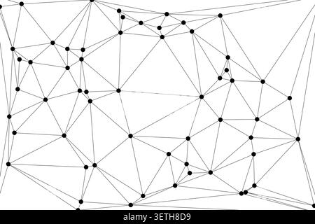 Expansive geometric network featuring numerous black circular nodes connected by straight lines, forming a full-frame digital mesh structure on a whit Stock Vector