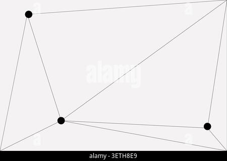 Minimal abstract design showcasing four black dots interconnected by lines. Simple geometric background. Clean network illustration with points. Stock Vector