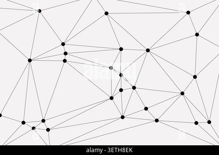 Abstract background featuring interconnected black dots and lines creating a complex geometric web. Dynamic digital network design. Stock Vector