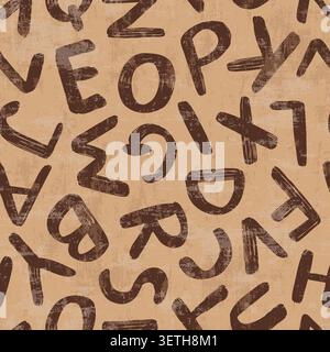 Vintage brown painted alphabet vector seamless pattern, Hand written letters textured background Stock Vector