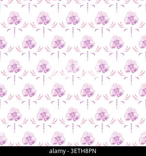 Flower pattern airy pink on white background with garden flowers. Farmhouse spring colors backdrop Stock Vector