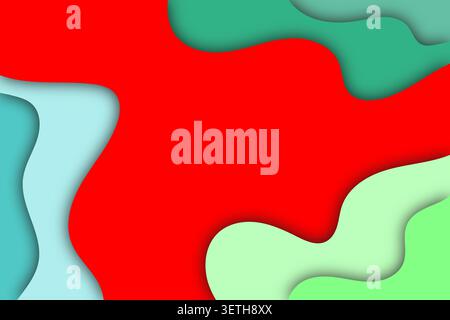 Colorful 3d paper cut style background featuring red teal and light green undulating shapes. Artistic vector illustration with shadows and organic cur Stock Vector