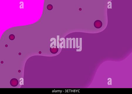 Abstract fluid background with dynamic pink and purple waves and scattered small circles. Organic shapes, smooth transitions. Stock Vector
