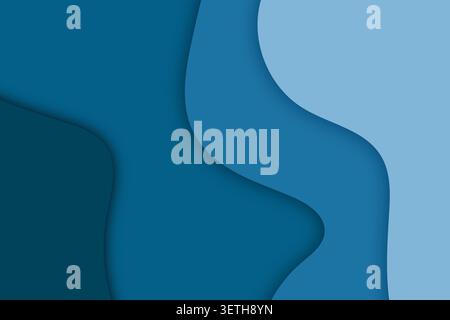 Abstract background featuring curved, layered shapes in various shades of blue. Smooth transitions, soft shadows, modern aesthetic. Stock Vector