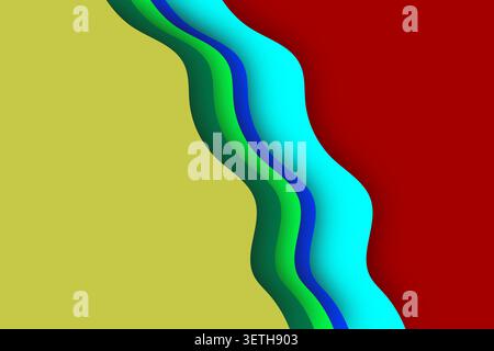 Split background divided by organic shape, bright cyan on left, textured yellow on right, contrast, modern, simple, clean design, empty space. Stock Vector