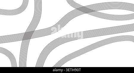 Abstract white background with multiple smooth black curved lines, minimalist design element for art or web, modern flowing pattern Stock Vector