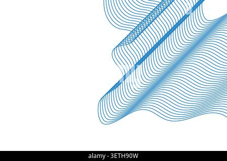 Abstract pattern with flowing blue wavy lines creates a dynamic and modern design. Lines are organized in a rhythmic and artistic way against a clean Stock Vector