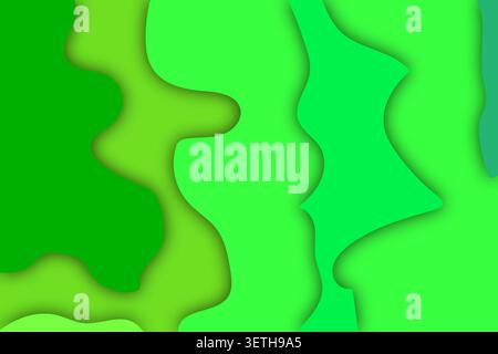 Abstract green monochrome composition featuring multiple wavy layers. Organic fluid curves create sense of depth and movement. Modern eco-friendly con Stock Vector