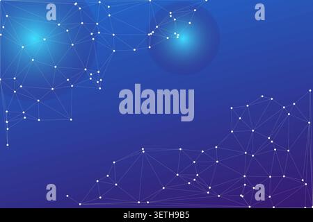 Futuristic network structure with glowing light spots and triangular mesh representing cloud computing and global data transmission on professional bl Stock Vector