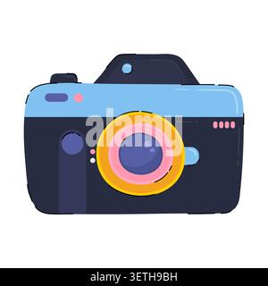 Hand drawn retro camera vector illustration. Travel photography icon isolated on white background. Cartoon flat photograph equipment Stock Vector