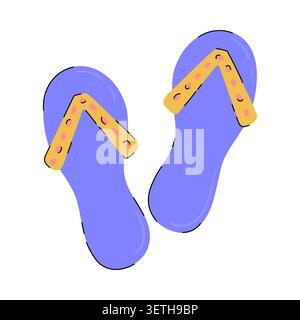 Purple hand drawn flip flops vector illustration. Summer beach sandals isolated on white background. Doodle flat design Stock Vector