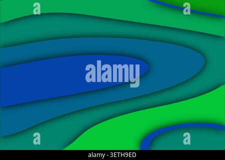 Vibrant paper cut background with blue and green wavy layers. Dynamic flow and deep shadow effect create a modern, energetic design. Smooth abstract s Stock Vector