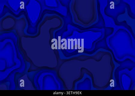 Abstract background with deep blue organic shapes and flowing lines. Layered paper cut effect with shadows creates depth. Modern, clean design. Stock Vector