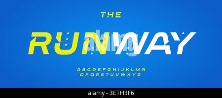 Run Action Logo Font Sport Alphabet Dynamic Letter Set Modern Geometric Typography, Energetic Typographic Design for Active Sport Title Text, Fit Gym Stock Vector