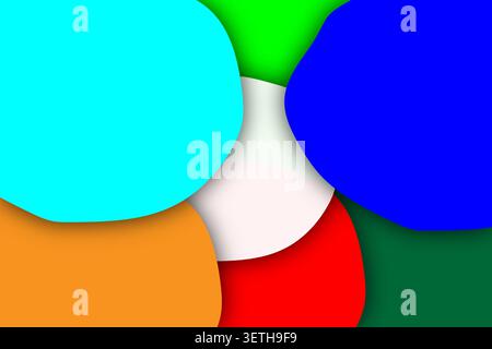 Abstract composition of overlapping colorful shapes like circles and blobs. Soft shadows create depth, vibrant design, modern art style, energetic bac Stock Vector