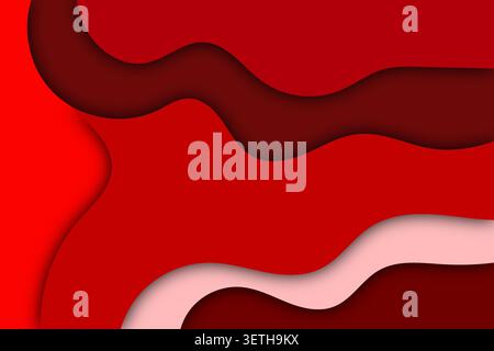 Bold abstract background featuring various shades of red in smooth, wavy, and overlapping layers, creating a sense of depth and fluidity, contemporary Stock Vector