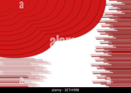Dynamic red composition with curved paper cut effects, motion blur effect lines, energetic creative design, vibrant color palette for banner, stylish Stock Vector
