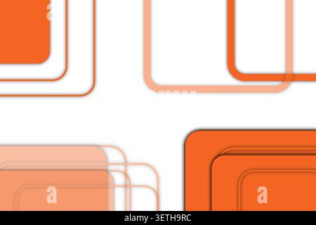 Abstract white background featuring modern orange rounded rectangles, some with soft gradients and shadows, arranged to create a dynamic and minimalis Stock Vector