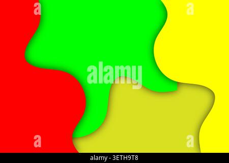 Bold multicolored fluid background featuring overlapping organic curves. Bright primary colors create high contrast visual interest. Contemporary pape Stock Vector