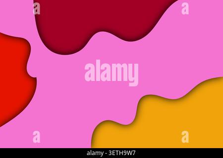 Abstract fluid shapes resembling paper cuts. Pink, red, and yellow organic forms with soft shadows. Layered design on light backdrop. Stock Vector