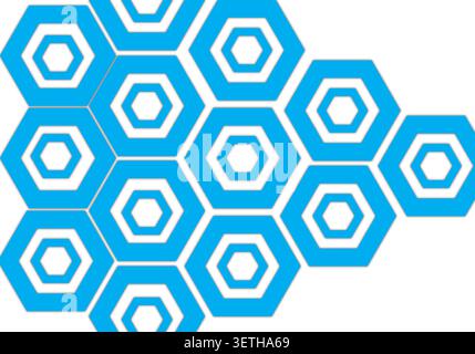 Blue hexagons in cluster. Repeating geometric shapes. Modern abstract design. Clean white space for content. Stock Vector
