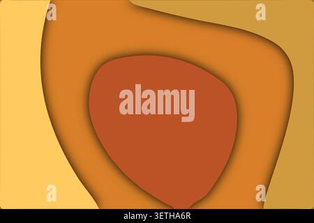Sculptural abstract design with flowing curves and deep shadows. Layered paper cut style in warm brown and yellow tones. Modern background. Stock Vector
