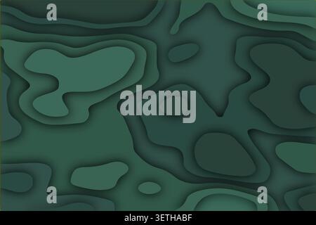 Abstract paper cut out background features various shades of teal green, creating a smooth and organic layered design with soft shadows and a modern a Stock Vector