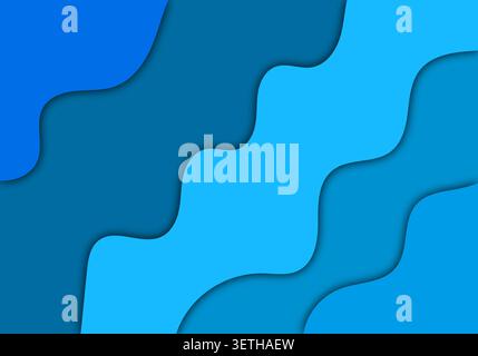 Diagonal abstract background with multiple shades of blue wavy shapes. Modern design with shadow effects creating depth and movement. Stock Vector