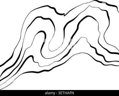Abstract black wavy contour lines on a white background, creating a simple modern pattern with flowing organic shapes and a clean minimalist look Stock Vector