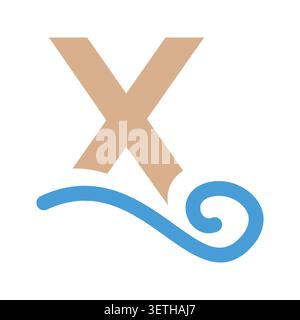 Modern letter X wind symbol design featuring smooth airflow curves, clean geometric structure, and dynamic motion elements. Ideal for branding, techno Stock Vector