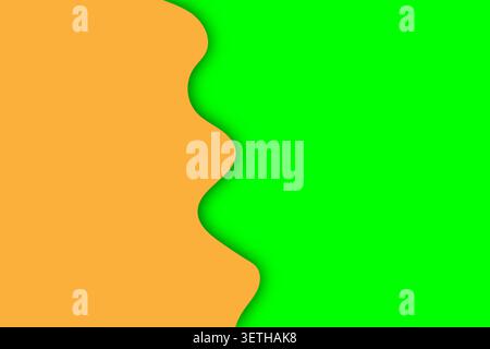Modern abstract background divided by a wavy line, featuring textured orange and green surfaces with subtle shadows Stock Vector