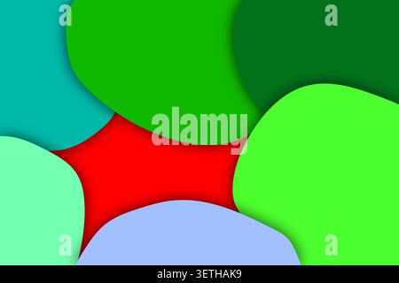 A vibrant abstract composition with overlapping soft shapes in green tones and a bright red center, providing depth Stock Vector