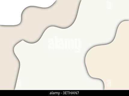 Beige and white abstract background featuring wavy paper cut shapes. Minimalist design with soft shadows creating depth and organic forms. Stock Vector
