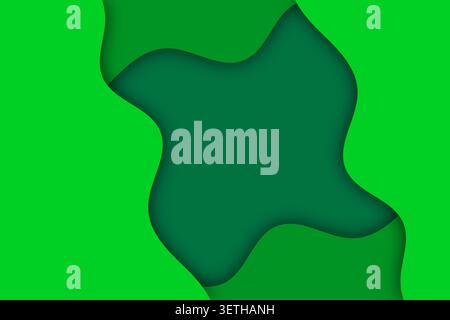 Abstract green background features paper cut out design with multiple layered wavy shapes and smooth shadows, creating depth and a modern artistic fee Stock Vector