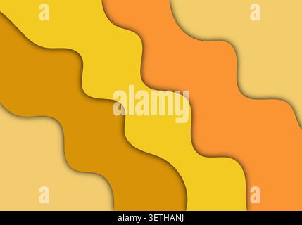Abstract orange and yellow paper cut background featuring diagonal wavy layers and subtle shadows, creating a warm and dynamic visual texture ideal fo Stock Vector