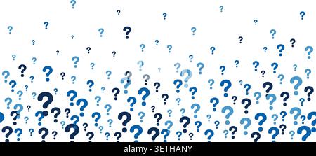 Question mark background with seamless pattern of blue icons. Quiz FAQ poster border design and survey template. Vector abstract backdrop for Stock Vector