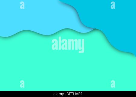 Serene ocean inspired paper cut aesthetic, layered curved shapes in shades of cyan and teal, minimalist aquatic theme design, professional artistic ba Stock Vector