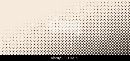 Beige halftone corner gradient background. Aged fading repeating square dot texture. Repeated dotted gradation pattern. Vanishing comic pop art overlay backdrop. Vector cartoon raster effect wallpaper Stock Vector