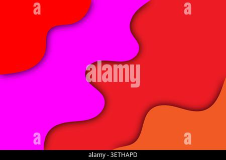 Vibrant abstract background with wavy paper cut style shapes in red, magenta, and orange, creating a dynamic and colorful visual texture Stock Vector