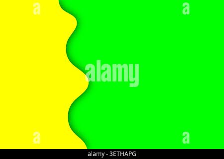 Abstract green and yellow background features modern wavy paper cut style, subtle shadow adds depth to vibrant color scheme, ideal for graphic design Stock Vector
