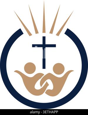 Faith and Healing Harmony Emblem with Cross and Family Care Symbol Stock Vector