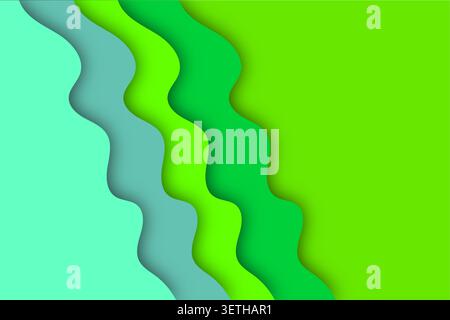 Abstract green and blue wavy background features paper cut out effect with smooth shadows, gradient colors create modern feel perfect for backgrounds Stock Vector