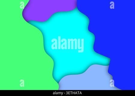 Overlapping fluid shapes in green, purple, cyan, and blue create depth. Soft shadows add dimension. Modern abstract. Stock Vector