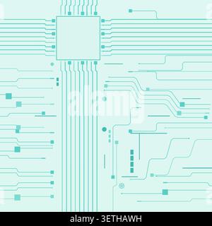 Technical printed circuit board pattern with outlined tracks, pin combs, target rings, and dense route details Stock Vector