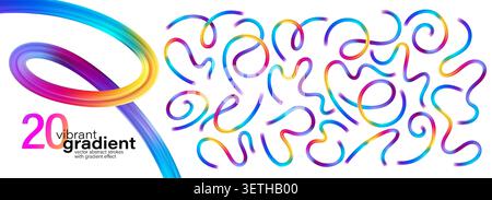 Colorful flowing strokes isolated on white. Dynamic swirls and curves create vibrant abstract patterns with fluid motion, perfect for modern creative Stock Vector