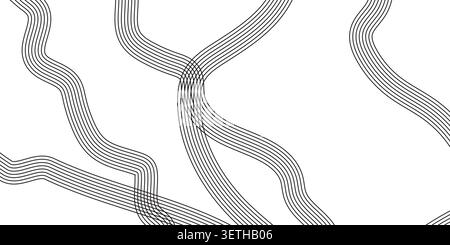 Abstract pattern of parallel black lines creating wavy and intricate shapes on a clean white background modern graphic design geometric complexity org Stock Vector